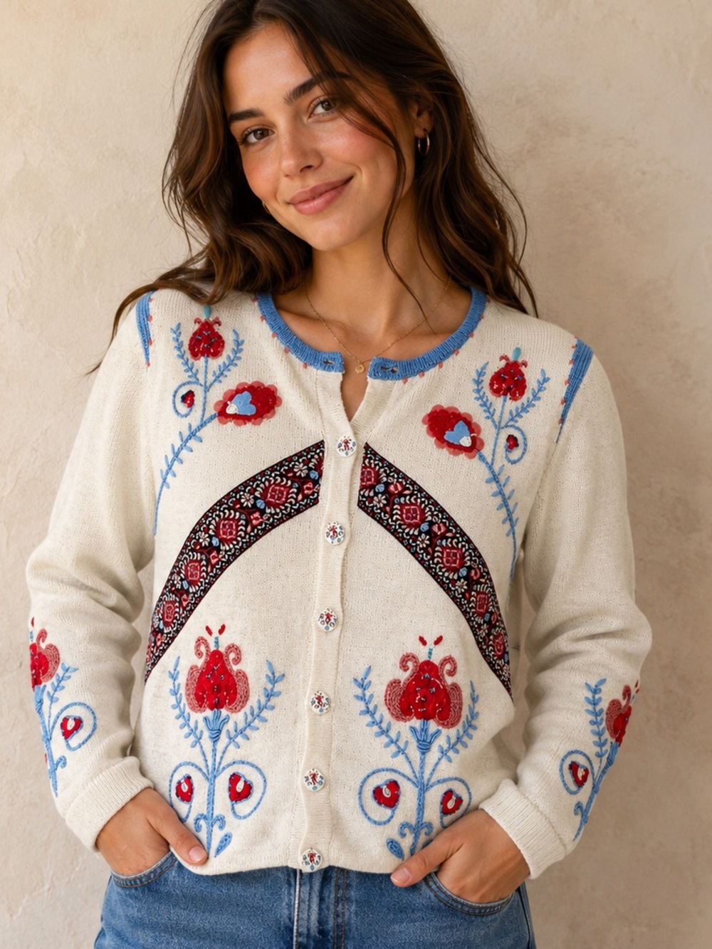 Vintage Storybook Knits Fancy Folk Floral Cardigan Sweater XS Cottagecore Granny